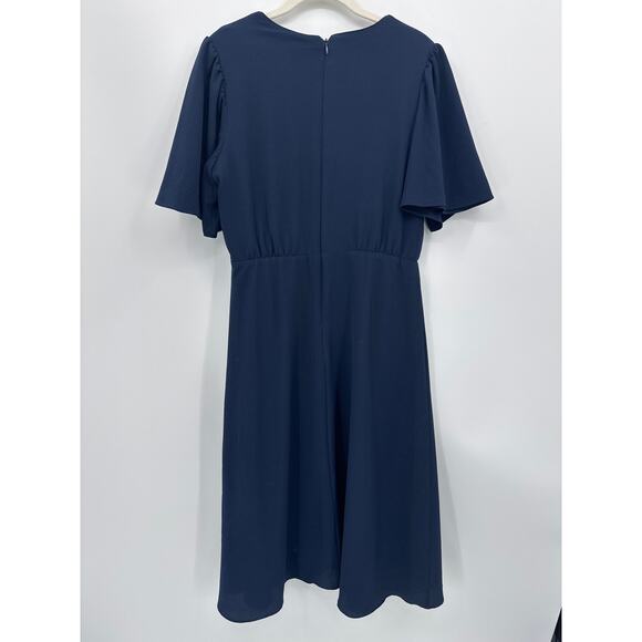 Julia Jordan Navy Blue Flounce Sleeve A Line Midi Dress EUC Size 4 - Picture 5 of 8